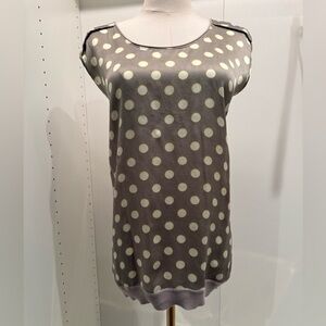 Elegant Sleeveless Polka Dot Blouse - Gray and Cream